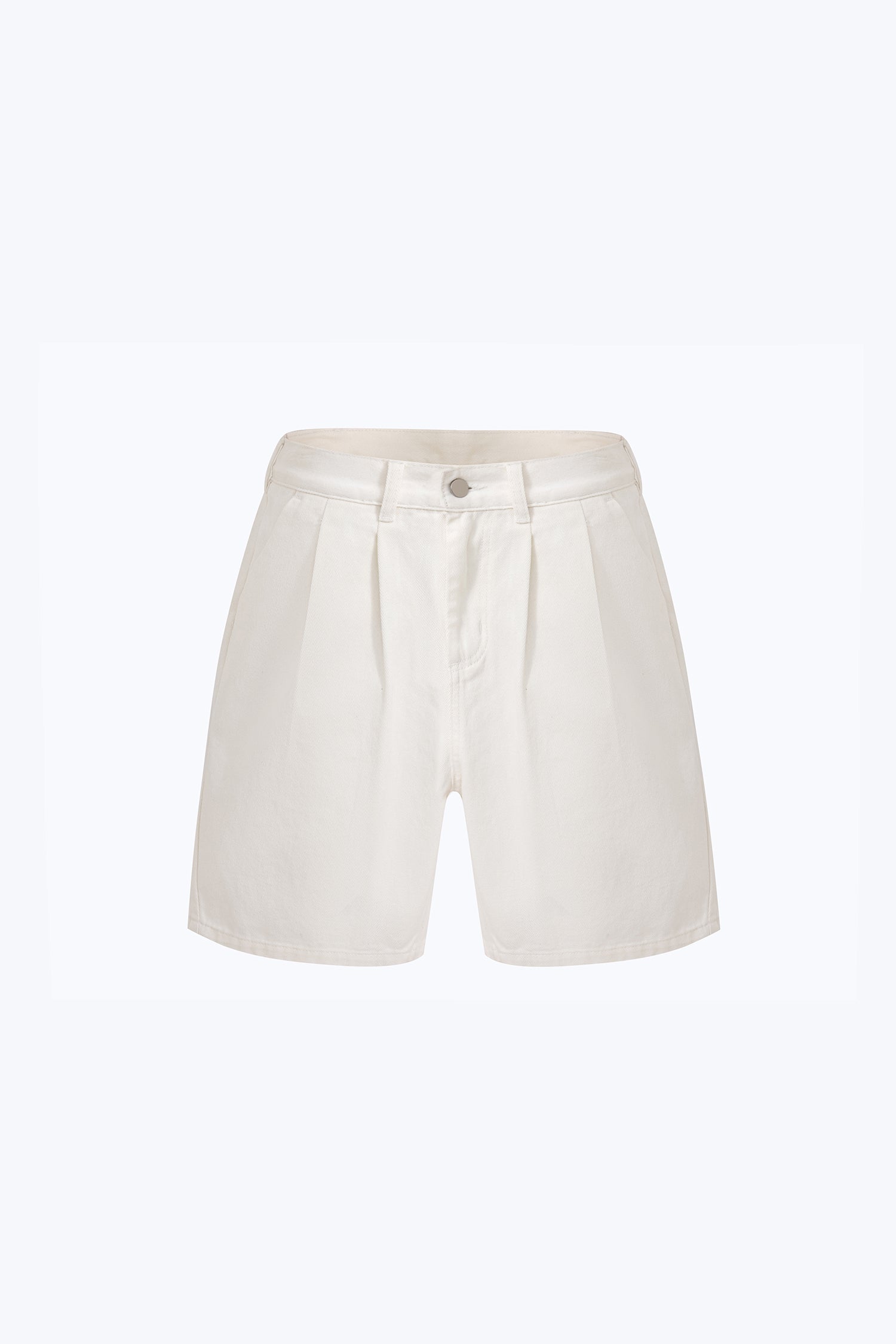 Pleated Dyed Denim Shorts - Cream