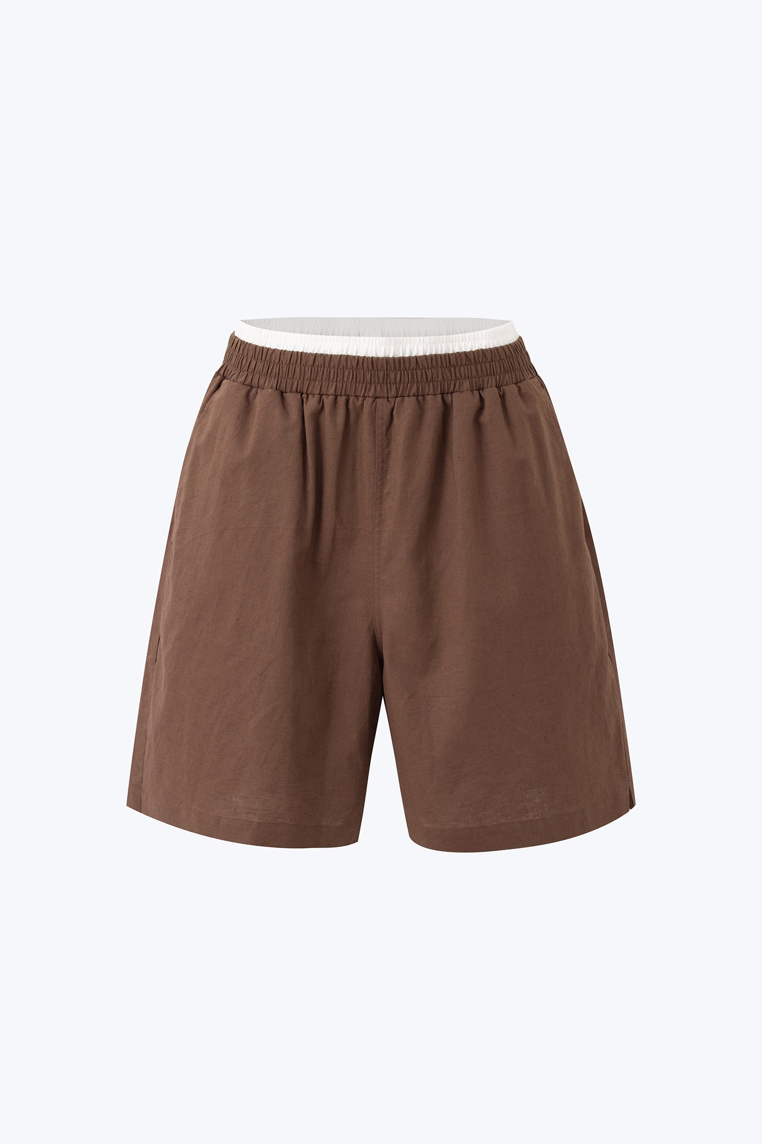 Double Waistband Shorts - Brown