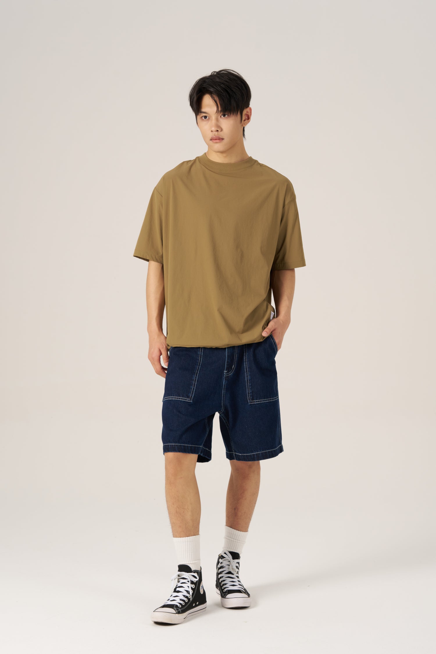 (C) Utility Panel Drawstring Tee - Dark Olive