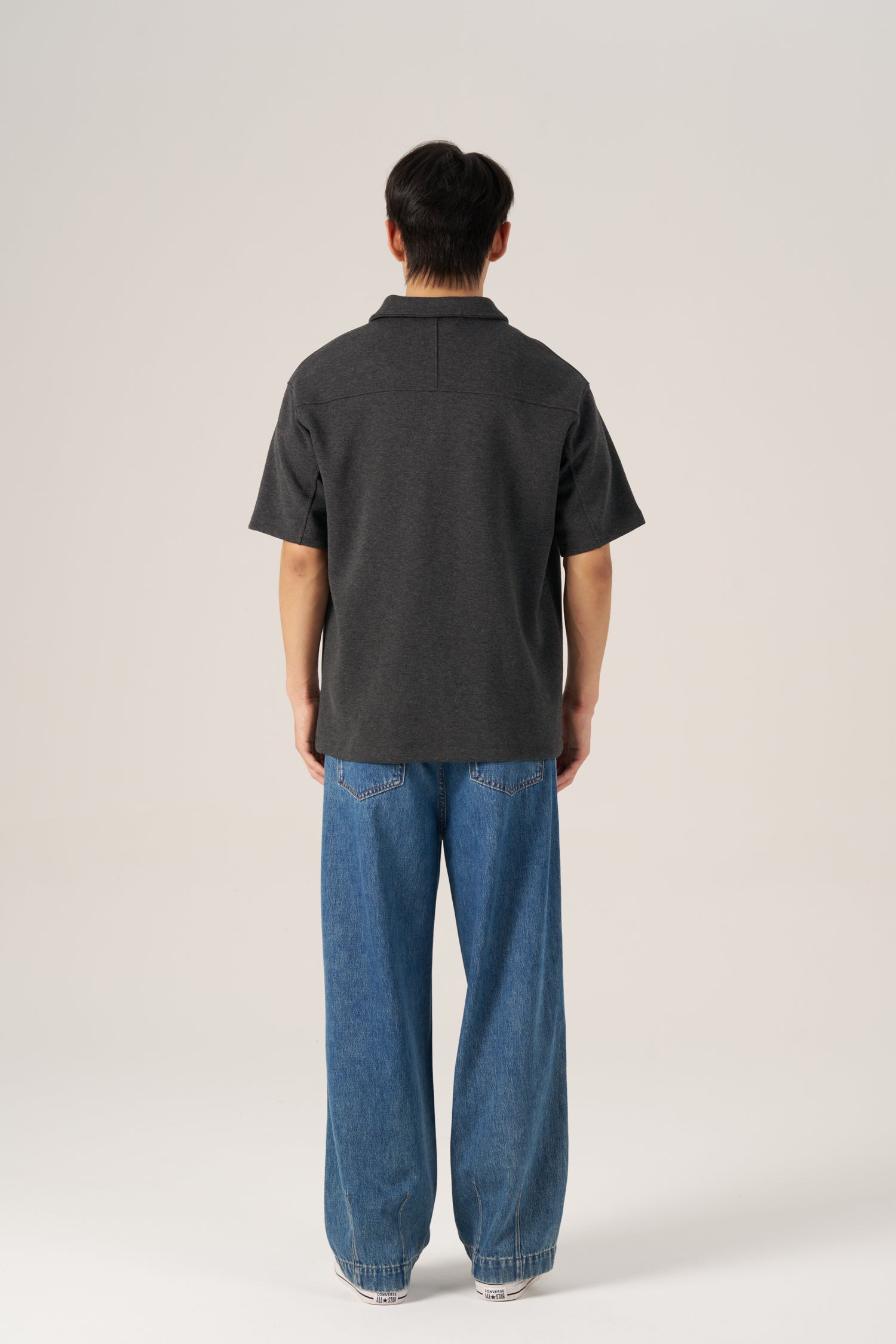 Relaxed Cotton/Poly Polo - Dark Melange Grey