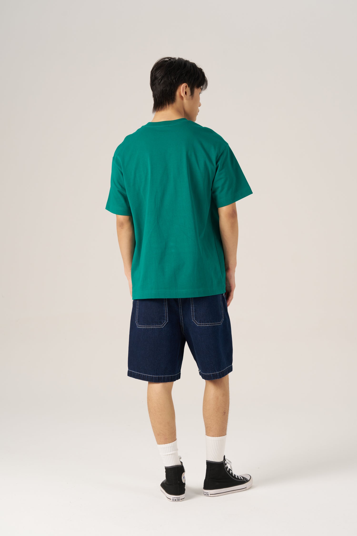 (C) Oversized Panel Pocket Tee - Peacock Green