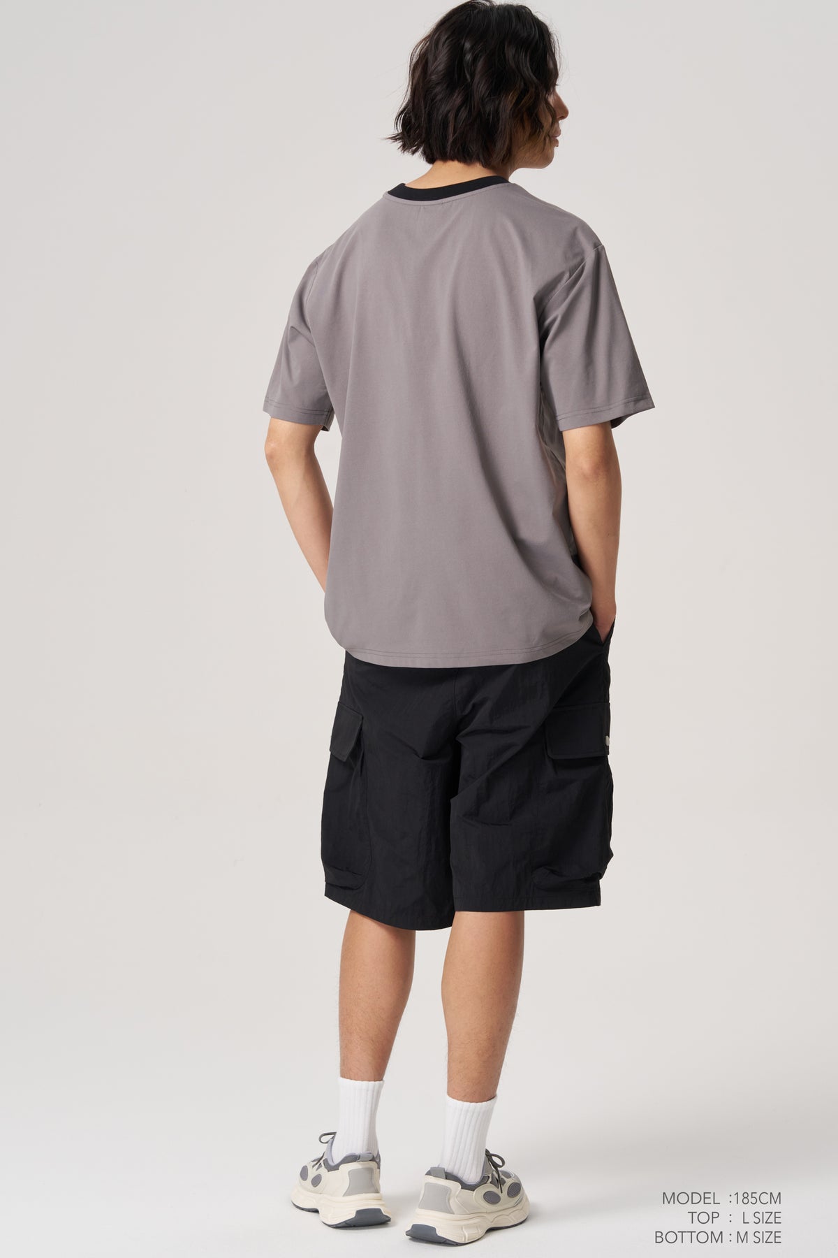 (B) Contrast Embroidery Pocket Tee - Dark Grey