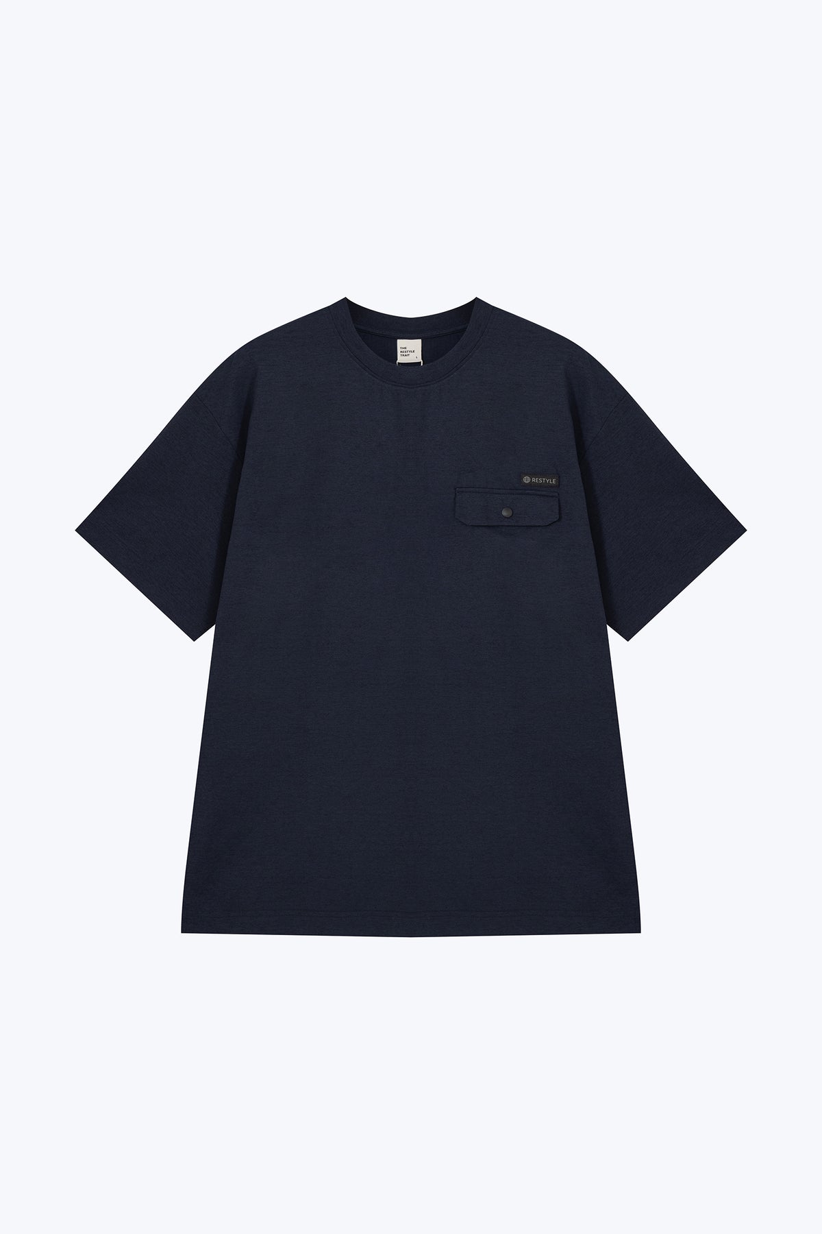 (B) Contrast Embroidery Pocket Tee - Navy