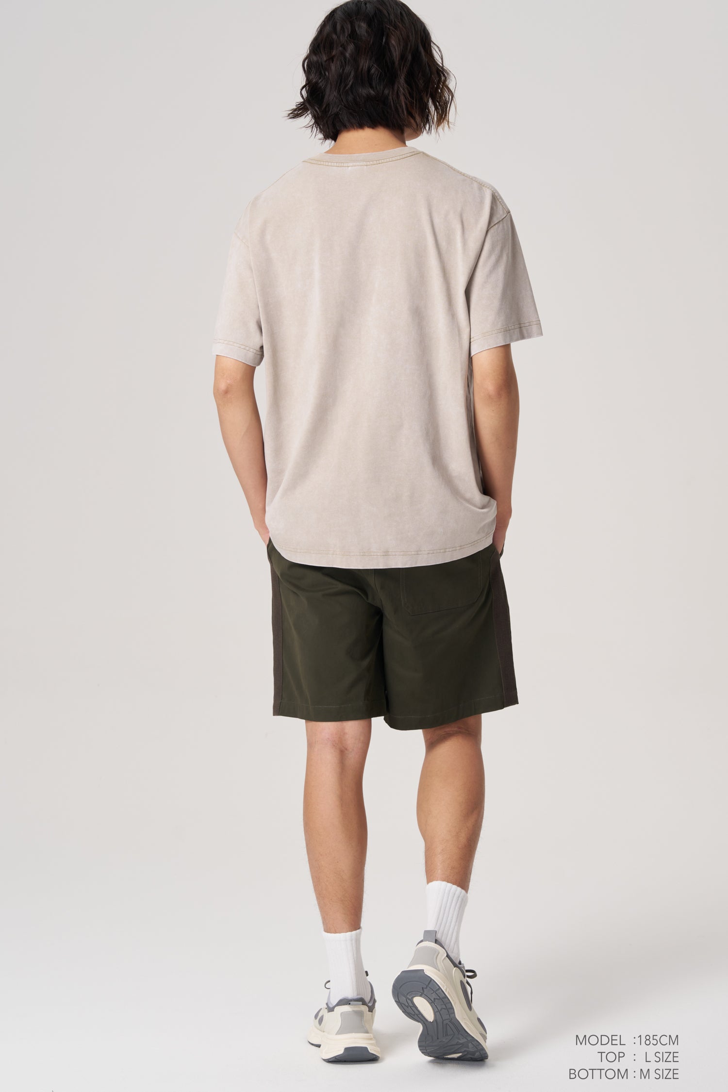 (C) Washed Pocket Oversized Tee - Gray Green