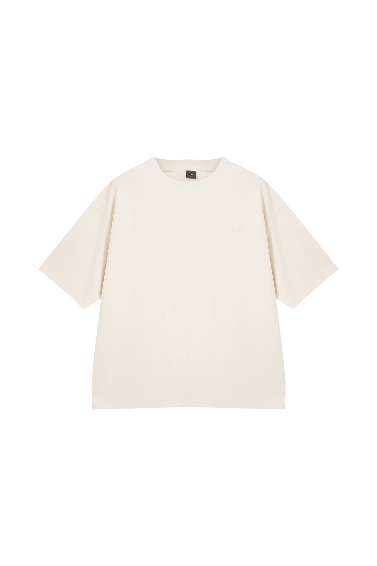 (C) Ribbed Collar Oversized Tee - Ecru
