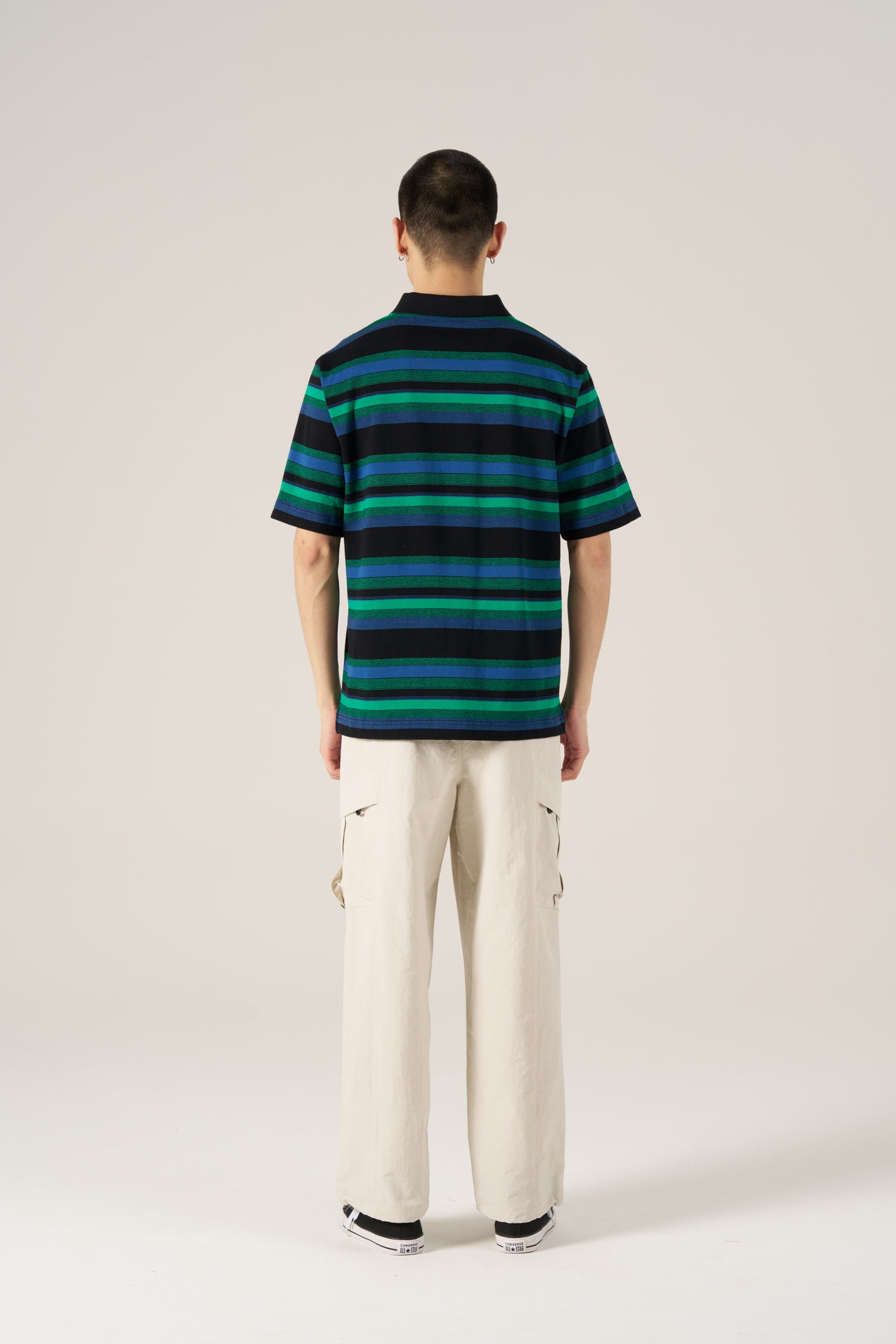 Open Collar Striped Tee - Stripes Blue