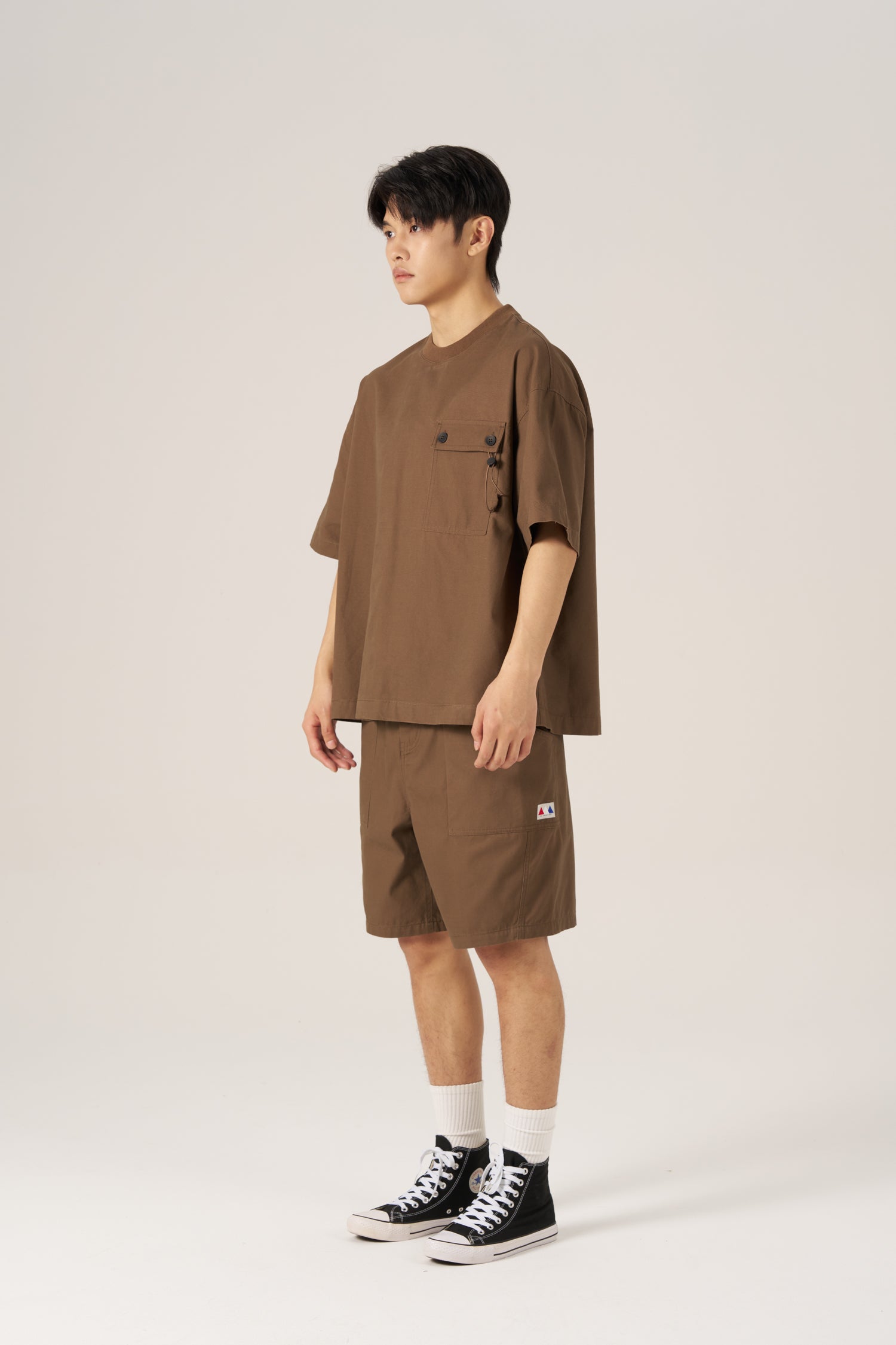 Oversized Patch Pocket Tee - Dark Brown