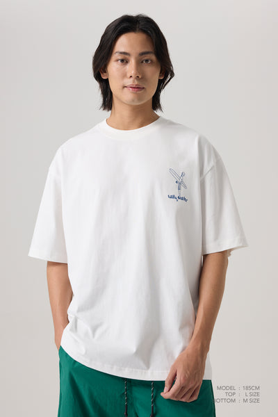 Surfing Embroidery Tee - Cream