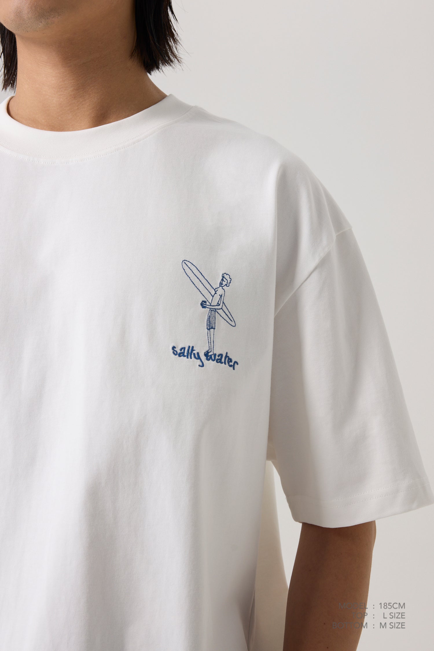 Surfing Embroidery Tee - Cream
