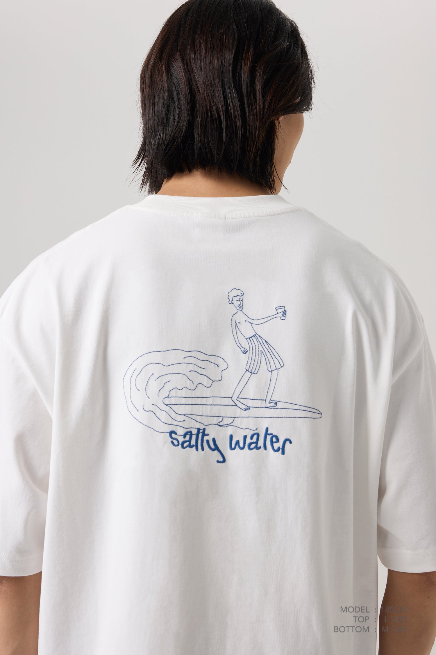 Surfing Embroidery Tee - Cream