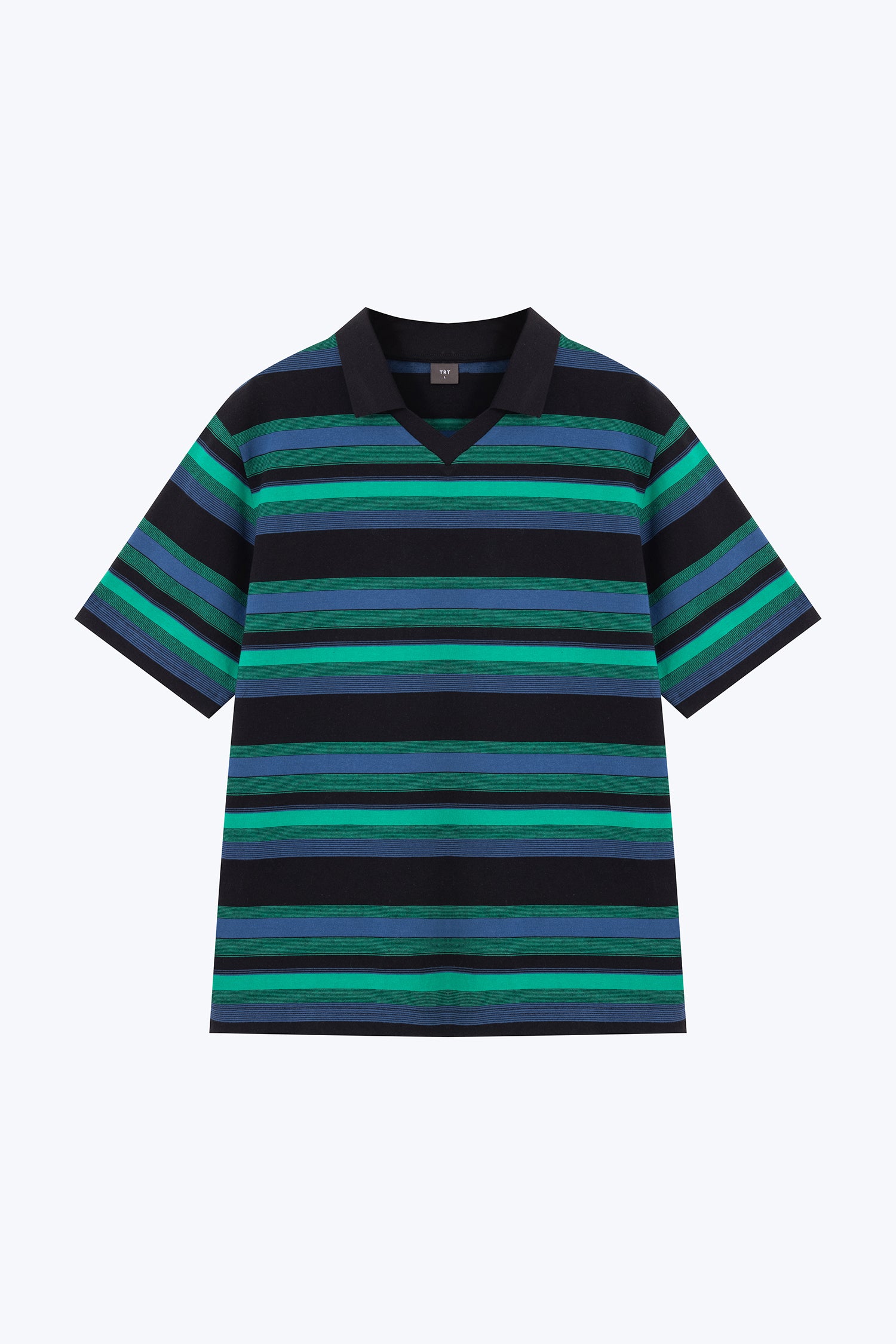 Open Collar Striped Tee - Stripes Blue
