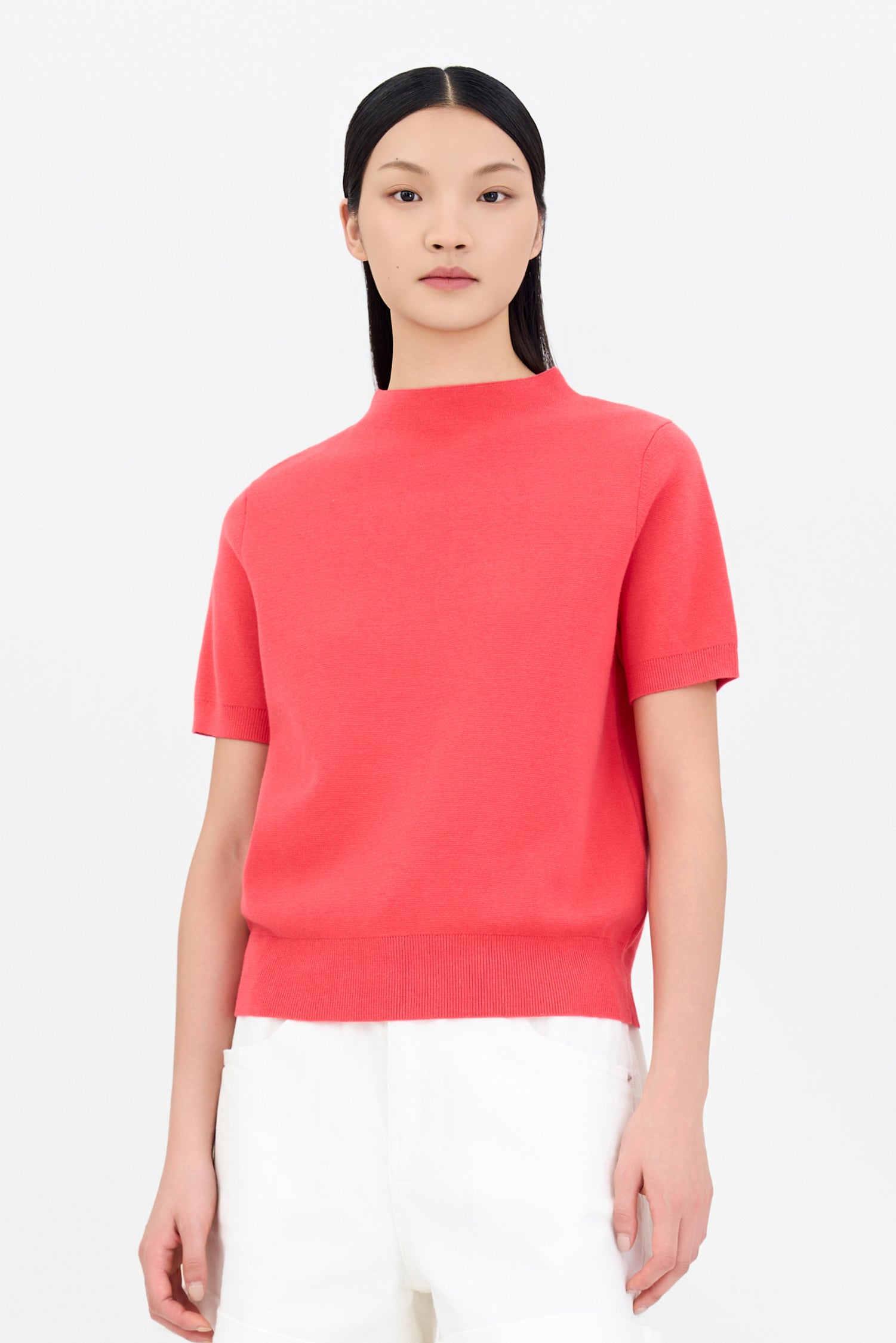 Rayon Cotton Knit Top - Coral