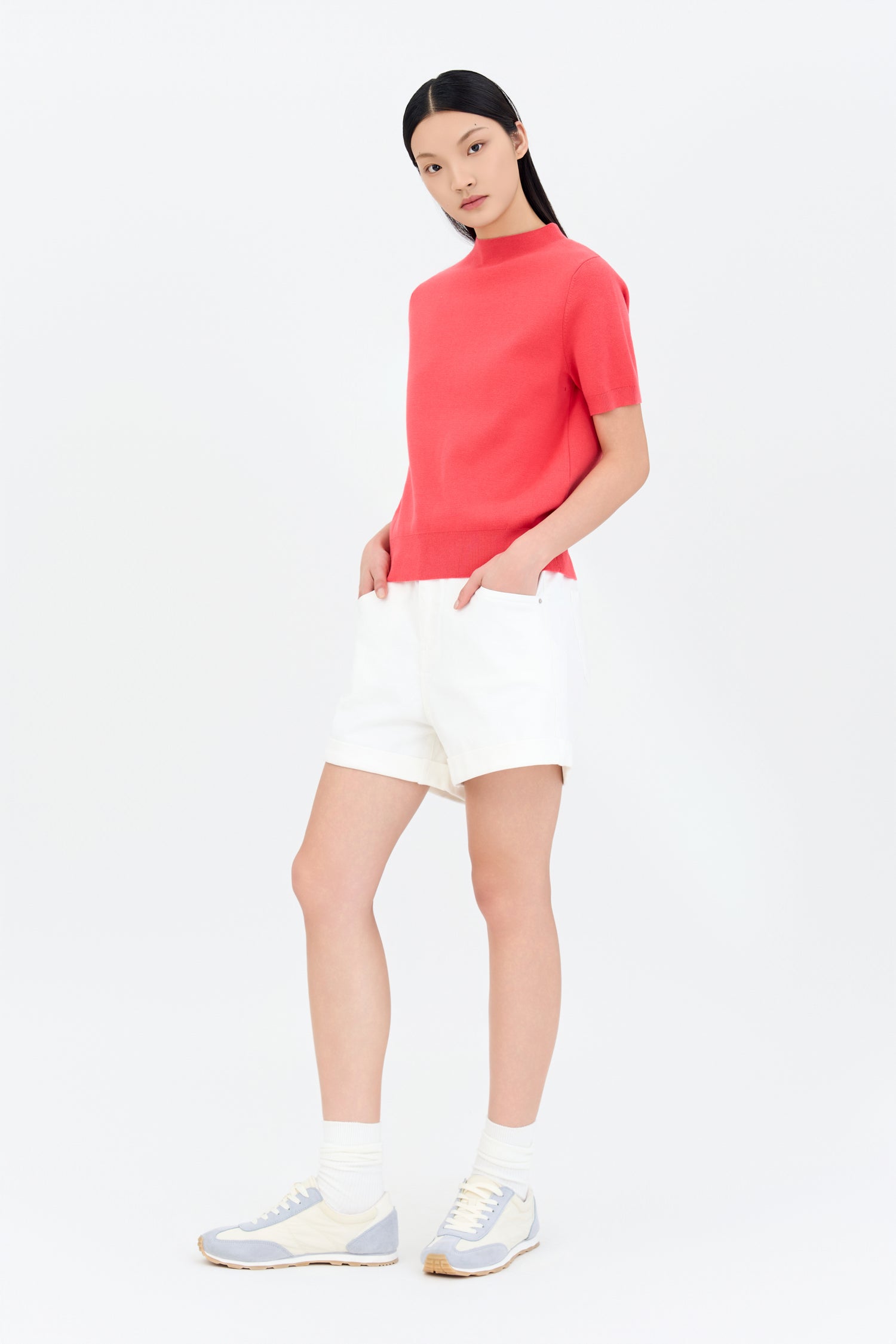 Rayon Cotton Knit Top - Coral